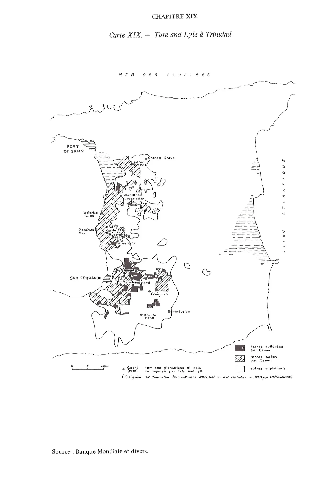 Carte historique « Tate and Lyle à Trinidad » figurant les plantations Caroni